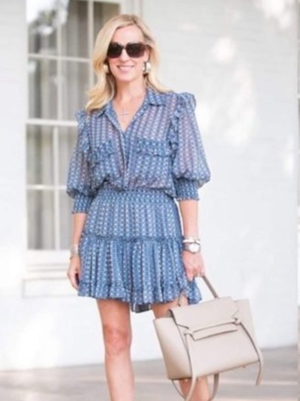 Misa Los Angeles Blue Patterned Tiered Mini Dress